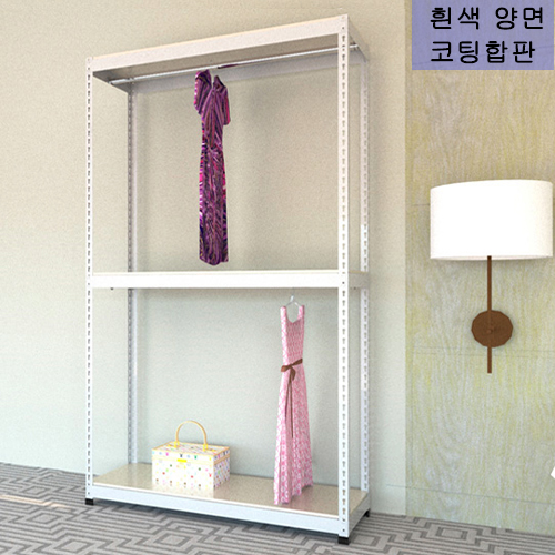 [무볼트앵글 - 헹거 1열 3단]bd  -  013-2[흰색 양면코팅 합판]가로1200mm폭400/450/500mm선택높이2100mm[배송비무료]